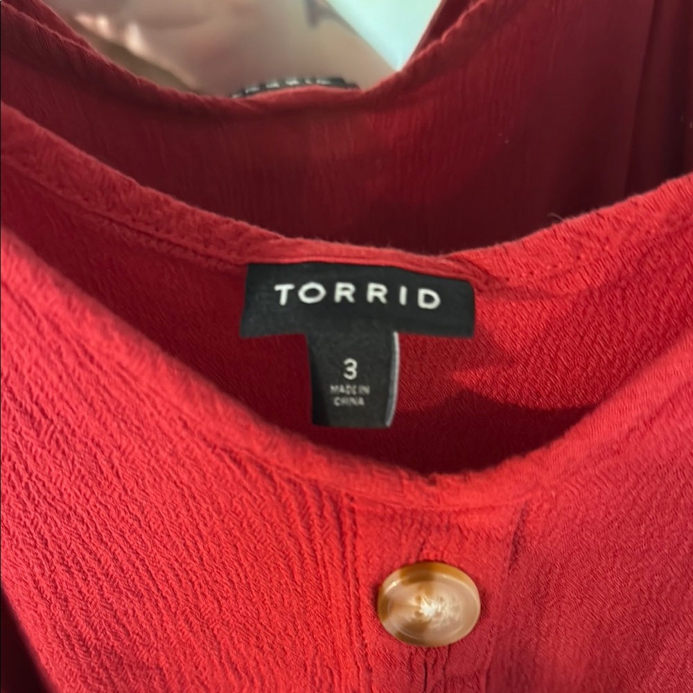 Torrid Red Button-Front Blouse - Picture 2 of 4